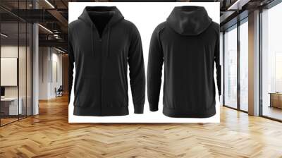 hoodie, BLACK, 3D render Full Zipper Blank male hoodie sweatshirt long sleeve, men's hoody with hood for your design mockup for print, isolated on white background. Template sport winter clothes Wall mural