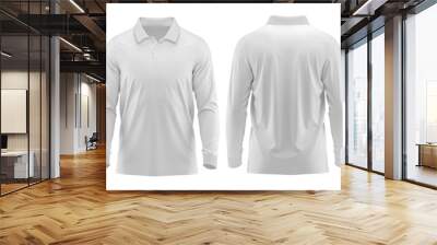 White Polo shirt long sleeve with Cuff and rib collar ( Cotton pique fabric texture) 3D rendered Wall mural