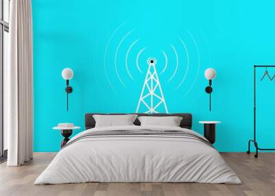 Radio antenna icon.Radio waves tower connective network and signal waves . Wall mural