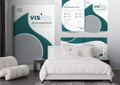 Bi fold brochure flyer design. Healthcare and Medical Bi-Fold Brochure Template Bi fold flyer with modern circle photo and abstract background Creative two folded flyer or brochure concept. Wall mural