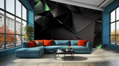 3d black wallpaper with green glowing triangles, iPhone background style Wall mural