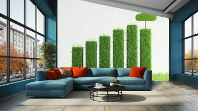 A creative representation of growth, featuring grass bars with a green cloud atop, symbolizing environmental progress. Wall mural