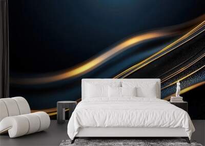 abstract dark blue wave gold line wave glow light effect luxury background Wall mural