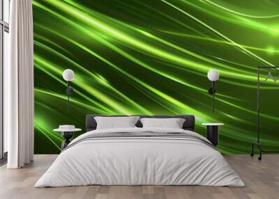 Abstract green background with shiny lines and waves, in the futuristic style, with high resolution and high detail, with a smooth surface and sharp focus, with professional photography and depth of f Wall mural