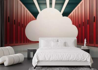 Cloud computing network visualized as a 3D blueprint inside a modern datacenter Wall mural