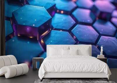 Create a seamless hexagonal pattern with beveled edges and a high-gloss reflective surface Wall mural