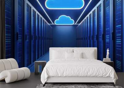 Datacenter servers visualized as a geometric cloud blueprint, futuristic tech grid Wall mural