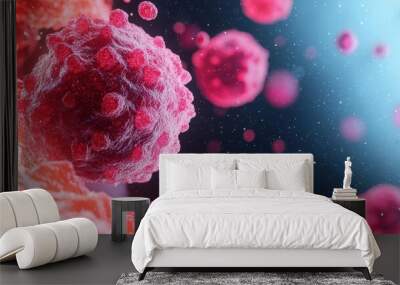 Digital representation of CAR-T cells targeting lymphoma cells, vibrant and scientific, lymphoma, CAR-T cell therapy for lymphoma Wall mural