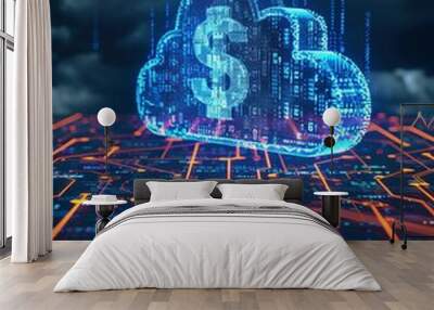 Global financial growth with AI technology and cloud computing concept Wall mural