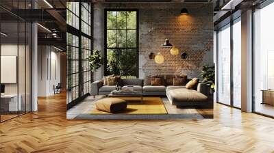 Modern industrial living room interior Ai Generative Wall mural