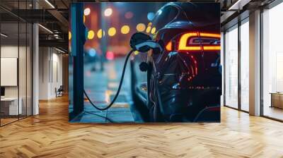 Power supply connect to electric vehicle for charge to the battery Charging technology industry transport which are the futuristic of the Automobile EV fuel Plug in hybrid car, Sho Wall mural