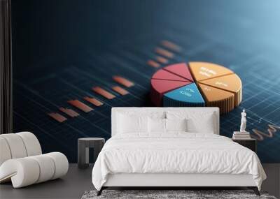 Strategic business plan with a pie chart and bar graphs, concept of company direction and goals Wall mural