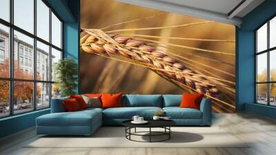 Golden ear of rye. Close-up. Natural background. Wall mural