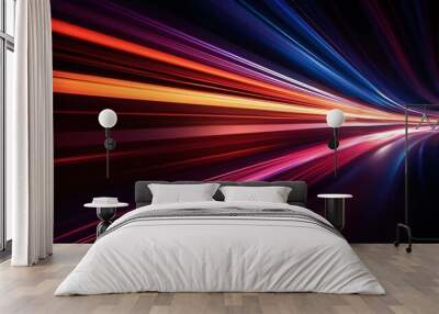 Abstract dynamic speed light trails with long exposure background. Generative AI. Digital Art Illustration Wall mural