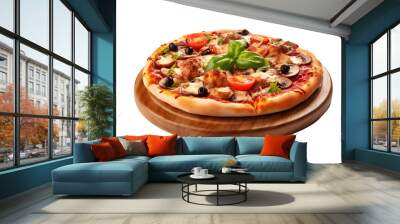 Delicious pizza isolated on transparent background. PNG file, cut out. Generative AI. Digital Art Illustration Wall mural