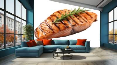 Salmon grilled roast steak isolated on transparent background. PNG file, cut out Wall mural