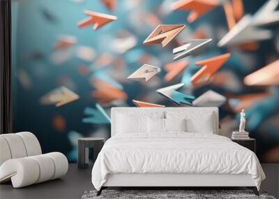 A dynamic array of colorful arrows moving through space, symbolizing direction and progress, with a modern and contemporary digital art style. Wall mural