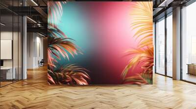 A vivid display of neon palms with colorful lighting effects, shining brightly in a dynamic setting, capturing the essence of tropical nightlife and energy. Wall mural