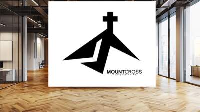 Cross and mountain vector logo design with letter J S ( Jesus ) concept. Creative logo design. Wall mural