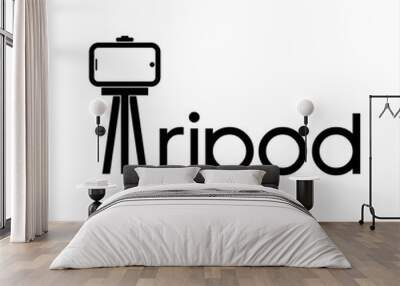 Tripod word design with tripod illustration on letter T. Wall mural