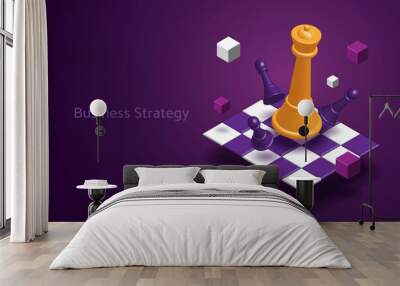 Chess and chessboard on a purple background. Wall mural