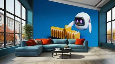 Cute robot picking document folder on blue background Wall mural