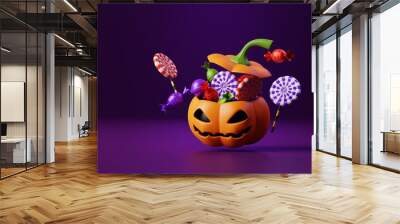 Halloween Pumpkin Candy 3D Illustration, Spooky Holiday Icon Wall mural