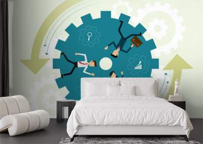 Three business people running inside gear wheel is teamwork to successfu. concept Vector illustration Wall mural