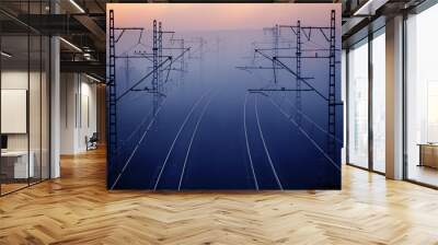 railways & electricity pylons at sunset, industrial landscape Wall mural