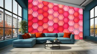 Vibrant Geometric Background with Hexagonal Patterns in Shades of Red, Pink, and Orange. Gradient Effects Add Depth, Creating a Bold, Modern 3D Mosaic. Ideal for Digital Art and Desig Wall mural