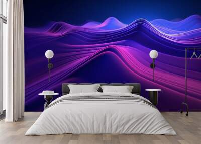 Abstract neon purple mountain topography, data network visualization, Cyber technology landscape | Generative AI Wall mural