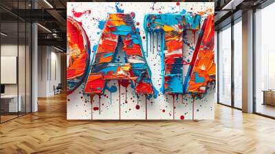 The word data in vibrant paint brushstrokes on canvas, abstract technology analytics paint splatter style Wall mural