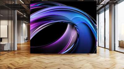 3D render of abstract curved glass shapes with a purple and blue gradient isolated on a black background digital art illustration fluid and elegant design vibrant gradient colors sophisticated   Wall mural