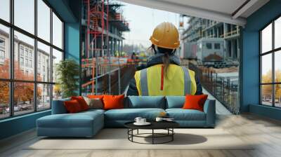 A civil engineer stands looking at the construction site Wall mural