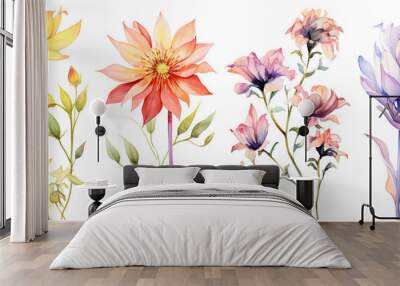 a set of four watercolor flowers. Isolated on white background Wall mural