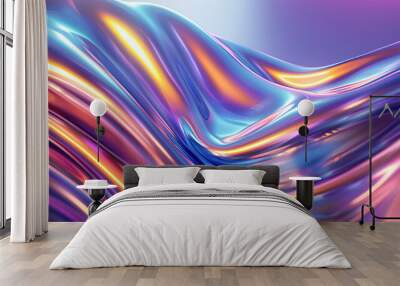 Abstract fluid iridescent holographic curved wave in motion colorful gradient design on black background	 Wall mural