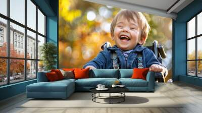 Cute disabled child happy joyful and uplifting moment cheerful expression inspirational and heartwarming scene vibrant and positive portrayal of resilience and happiness Wall mural