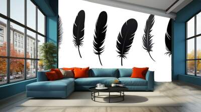 Feather icons. Set of black feather Icons. isolated on white background Wall mural