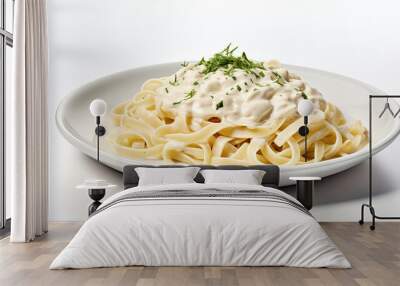 Fettuccine Alfredo Plate. Isolated on white background Wall mural