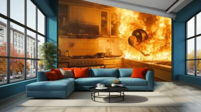 Fire in the kitchen residential fire Wall mural