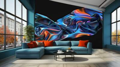 liquid glossy iridescent cloth material isolated on black background Wall mural