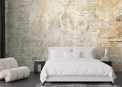 Newspaper paper grunge aged newsprint pattern background Wall mural