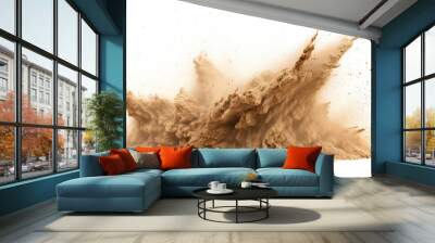 Sand explosion, with vibrant splashes of gold. Isolated on white background Wall mural