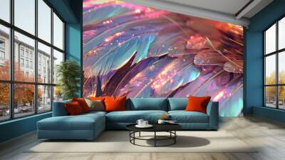 Stunning iridescent feathers showcasing a colorful spectrum of colors Wall mural