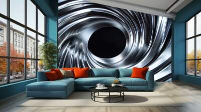 Titanium circle wave shape isolated on black background Wall mural