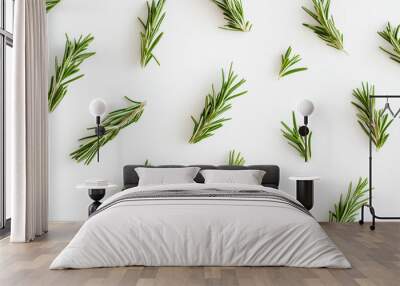 Top View of Fresh Rosemary Isolated on White Background, Aromatic Herb, Detailed Rosemary Sprigs, Natural Rosemary Leaves, High-Quality Herb Image, Culinary Ingredient Wall mural