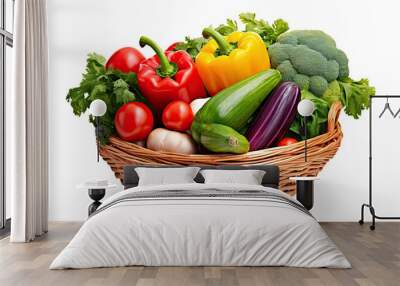 Vegetables in wicker basket. Isolated on Transparent background. Wall mural