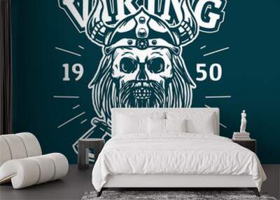 Retro design viking skull logo Wall mural