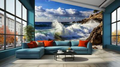 Sea waves on the shore Wall mural