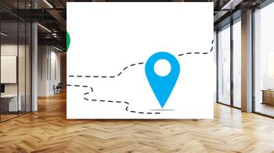 Route icon between two points with dotted path and location pin. Location pointer continuous one line drawing. GPS navigation line route mark. eps 10 Wall mural